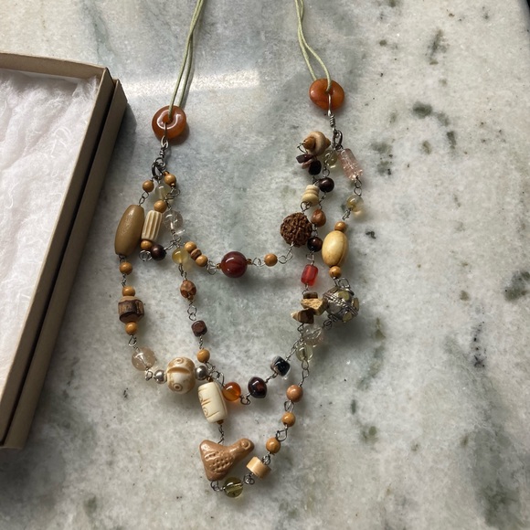 Handmade Artisan Brown/Tan Beaded Multi-Layered Necklace - Picture 3 of 6